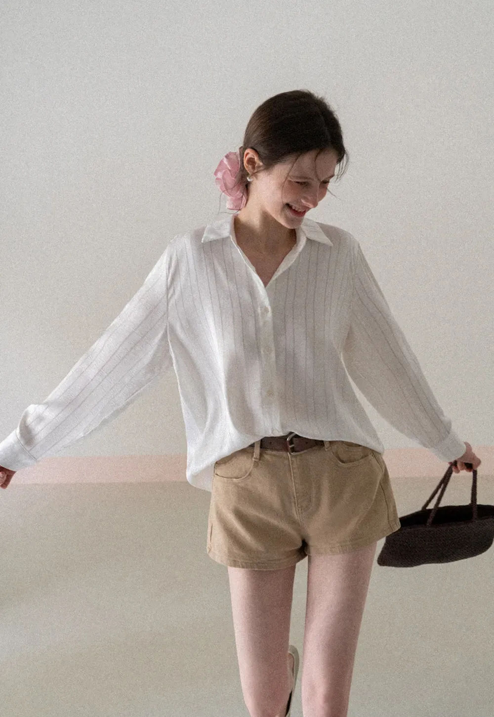 Long Sleeve Button Down Shirt with Vertical Stripes