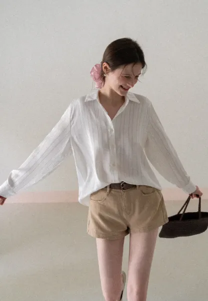 Long Sleeve Button Down Shirt with Vertical Stripes