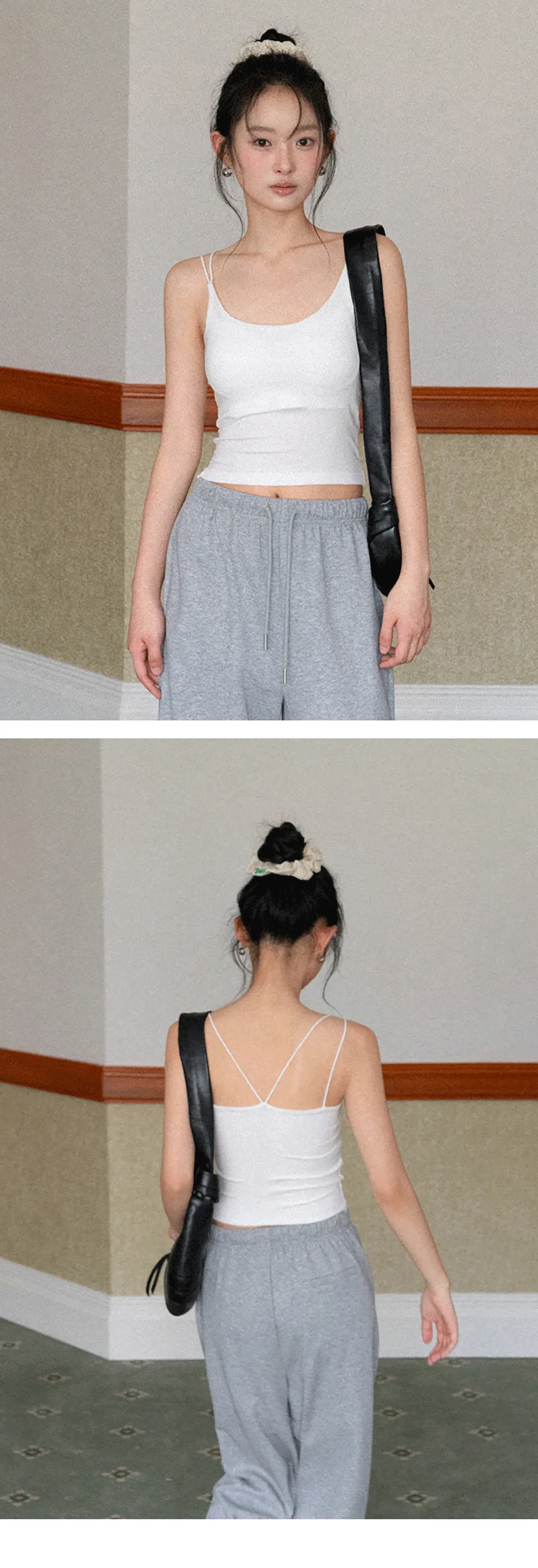 Thin strap scoop neck fitted tank top