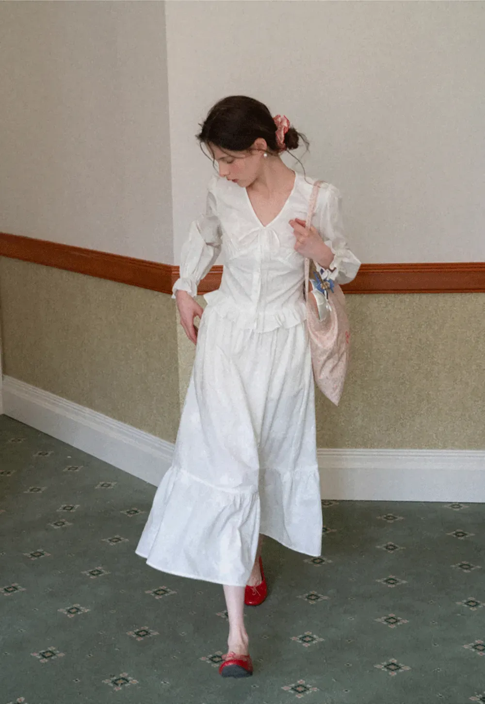 Shirt with ruffled sleeves and layered skirt