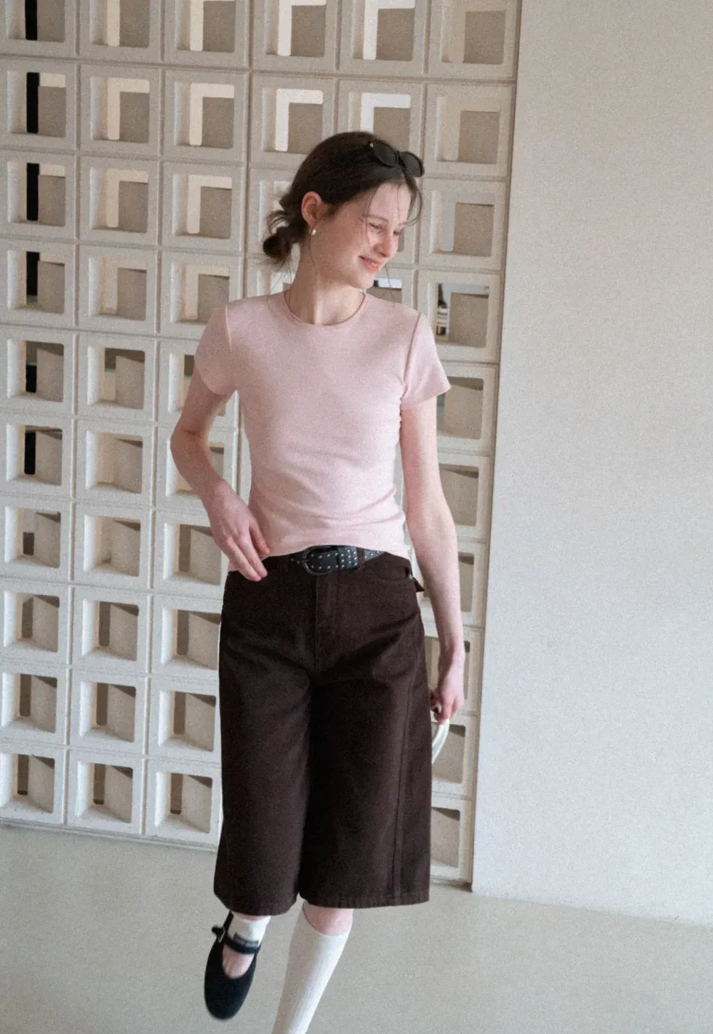 Wide Leg Denim Shorts with Belt and Back Pockets