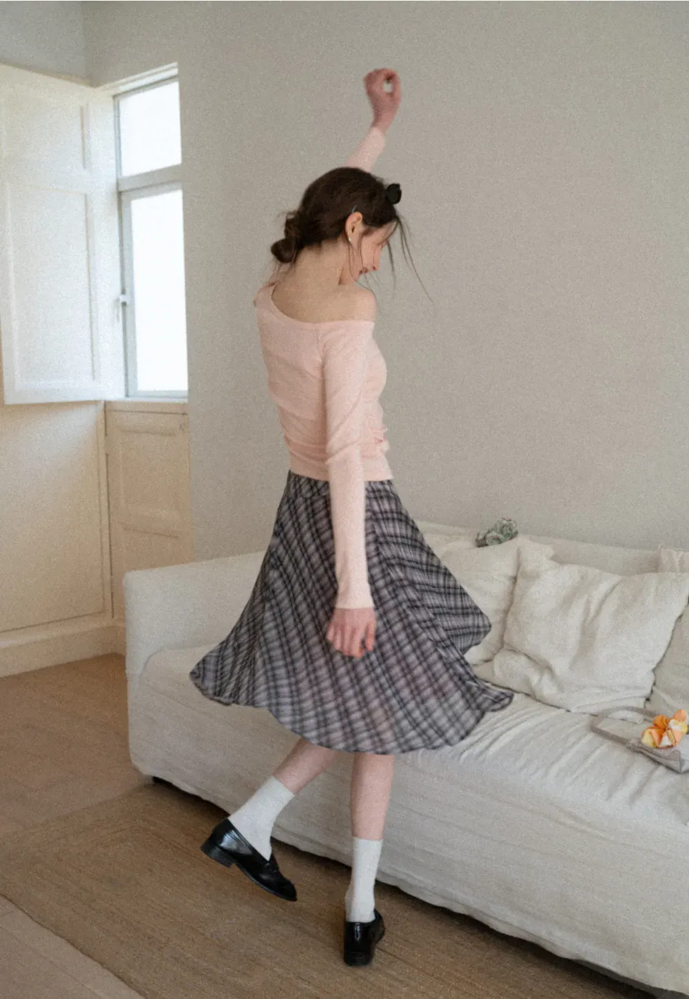 Asymmetrical long sleeve off shoulder top