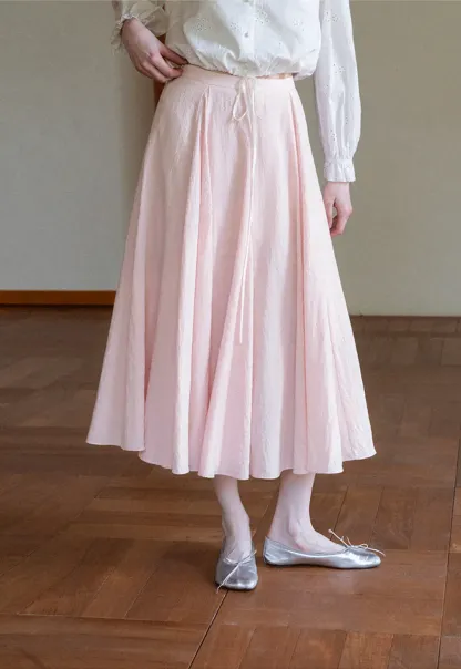 Flowy Pleated Midi Skirt with Drawstring Waist