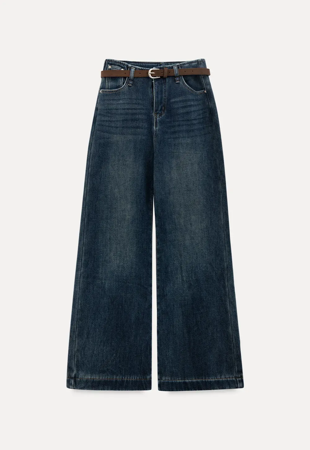 Wide Leg Denim Jeans with Belt Loop