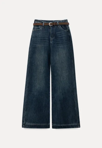Wide Leg Denim Jeans with Belt Loop