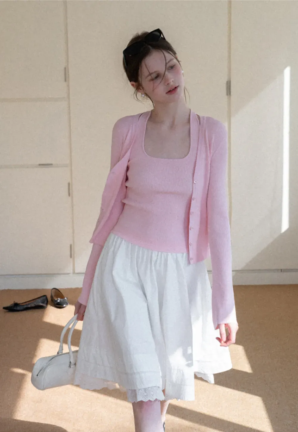 Light Knit Sweater Set with Tank Top and Cardigan Design