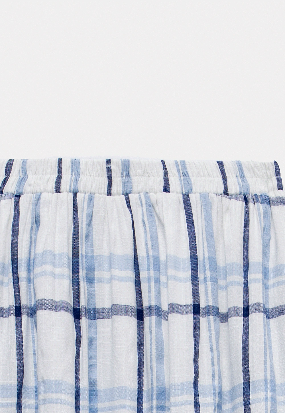 Blue-Check Ruffled Hem Midi Skirt