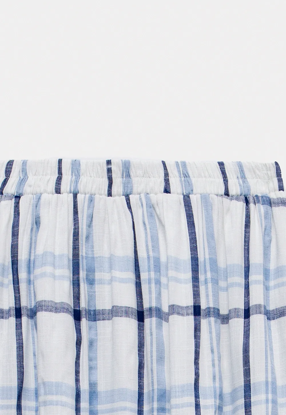 Blue-Check Ruffled Hem Midi Skirt