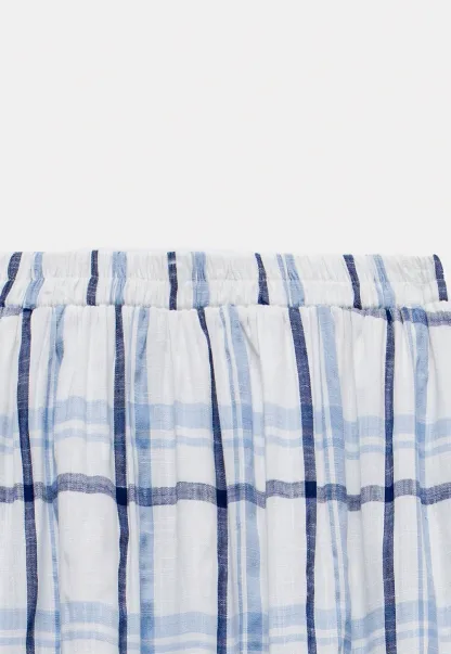 Blue-Check Ruffled Hem Midi Skirt