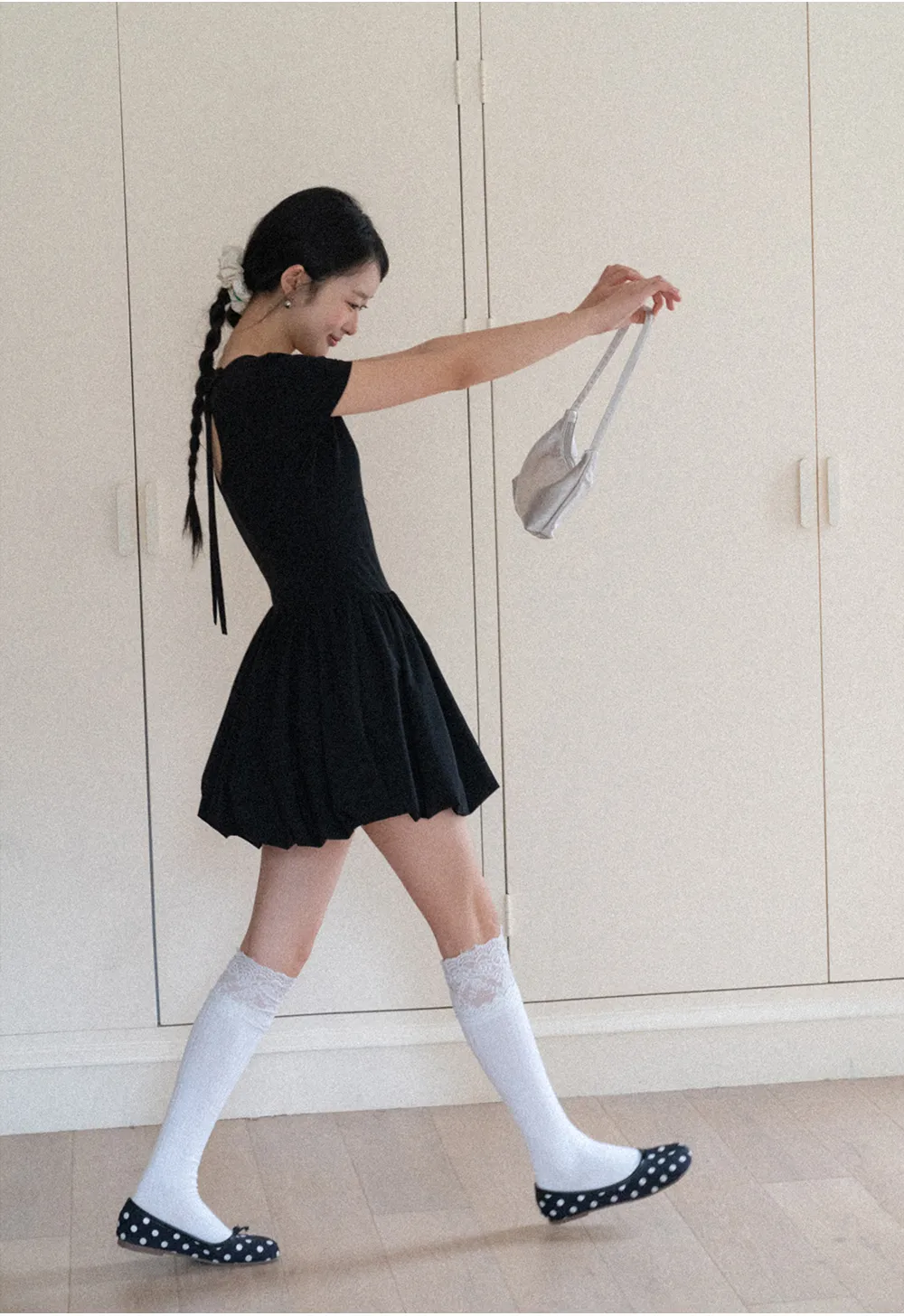 Short Sleeve Dress with Back Cutout and Bow Detail