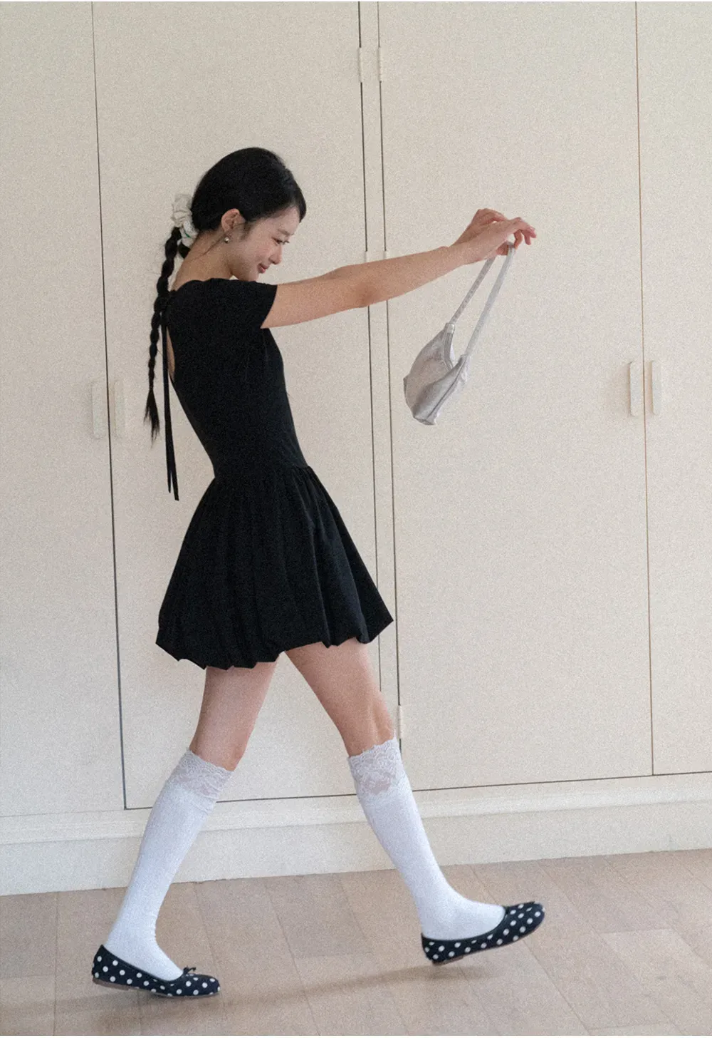 Short Sleeve Dress with Back Cutout and Bow Detail