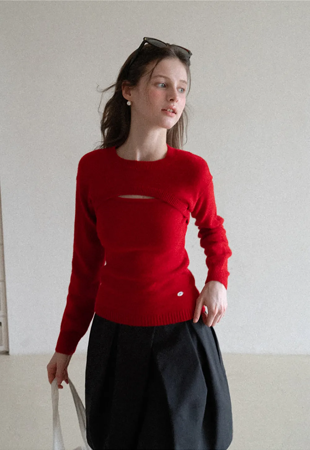 Cutout Detail Round Neck Knit Sweater