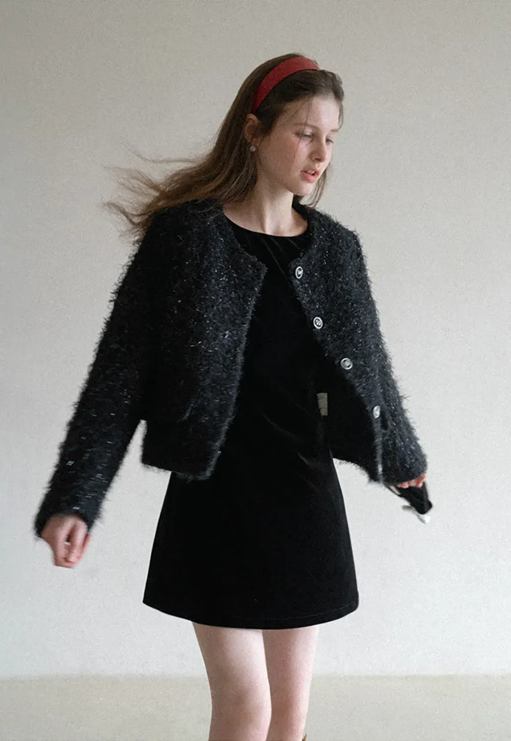 Elegant Velvet Mini Dress with Flared Sleeves