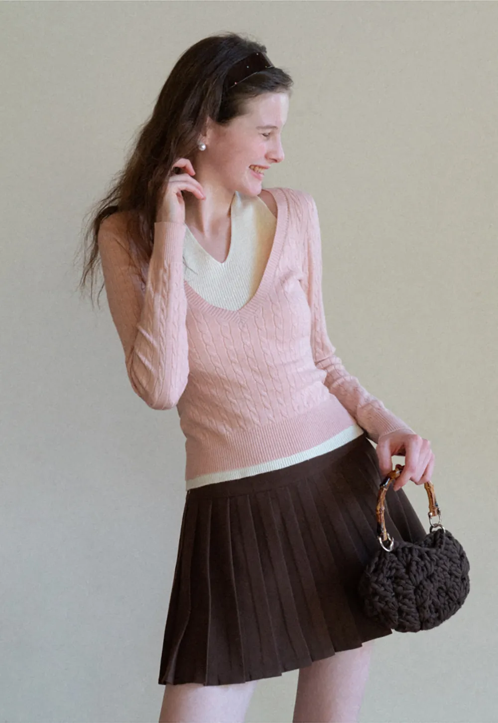 Cable Knit Sweater with Back Tie Detail