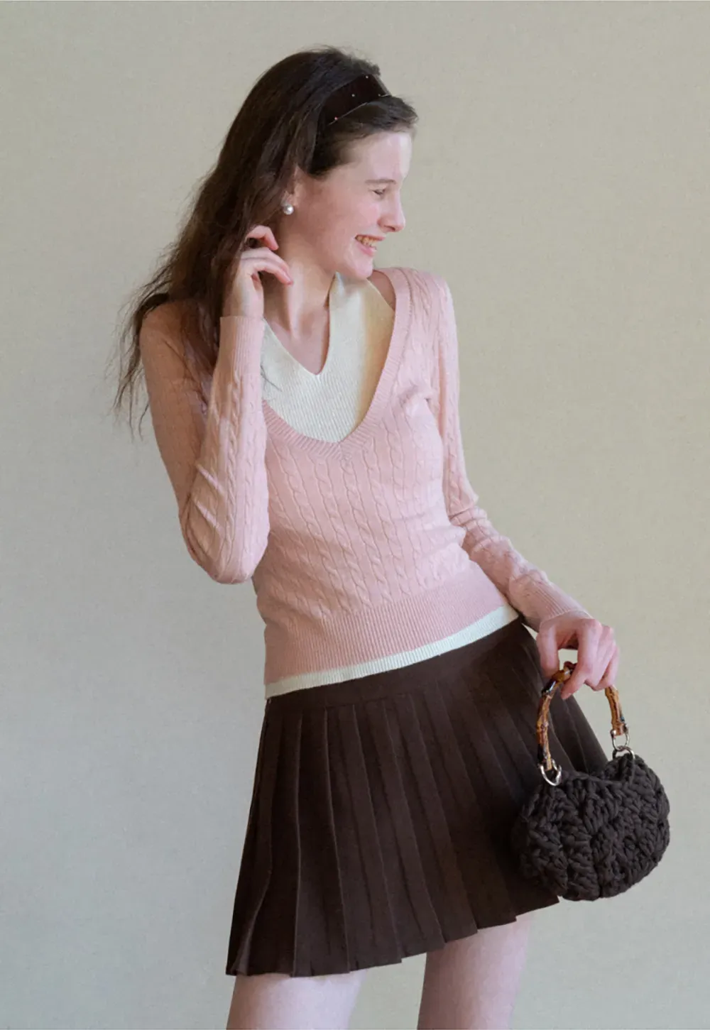 Cable Knit Sweater with Back Tie Detail