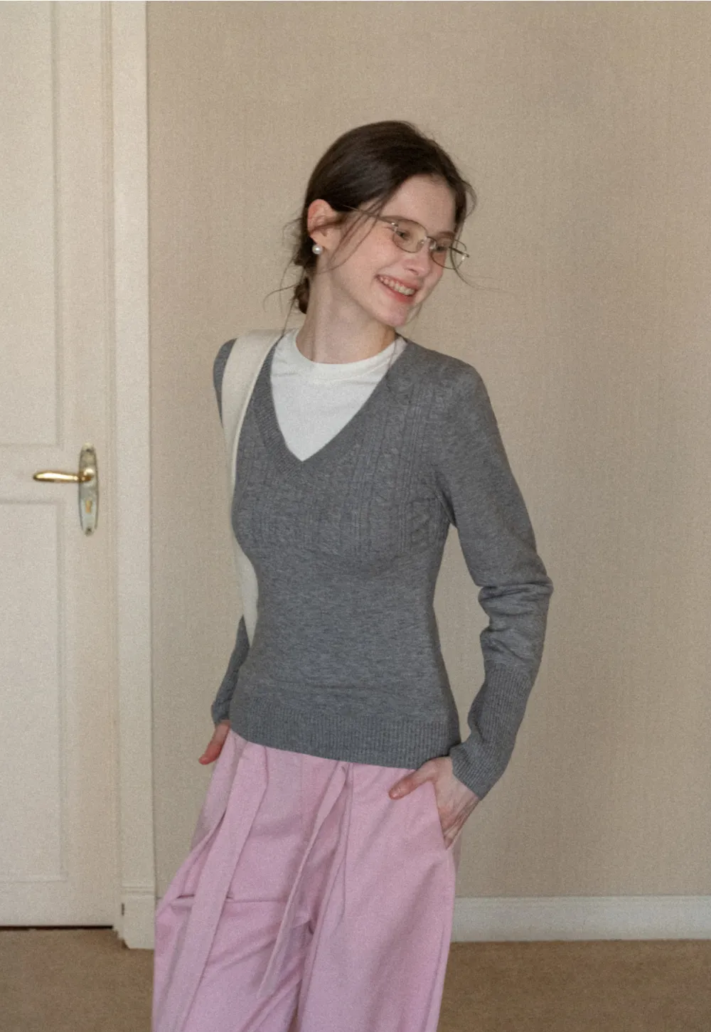 V Neck Long Sleeve Knit Sweater