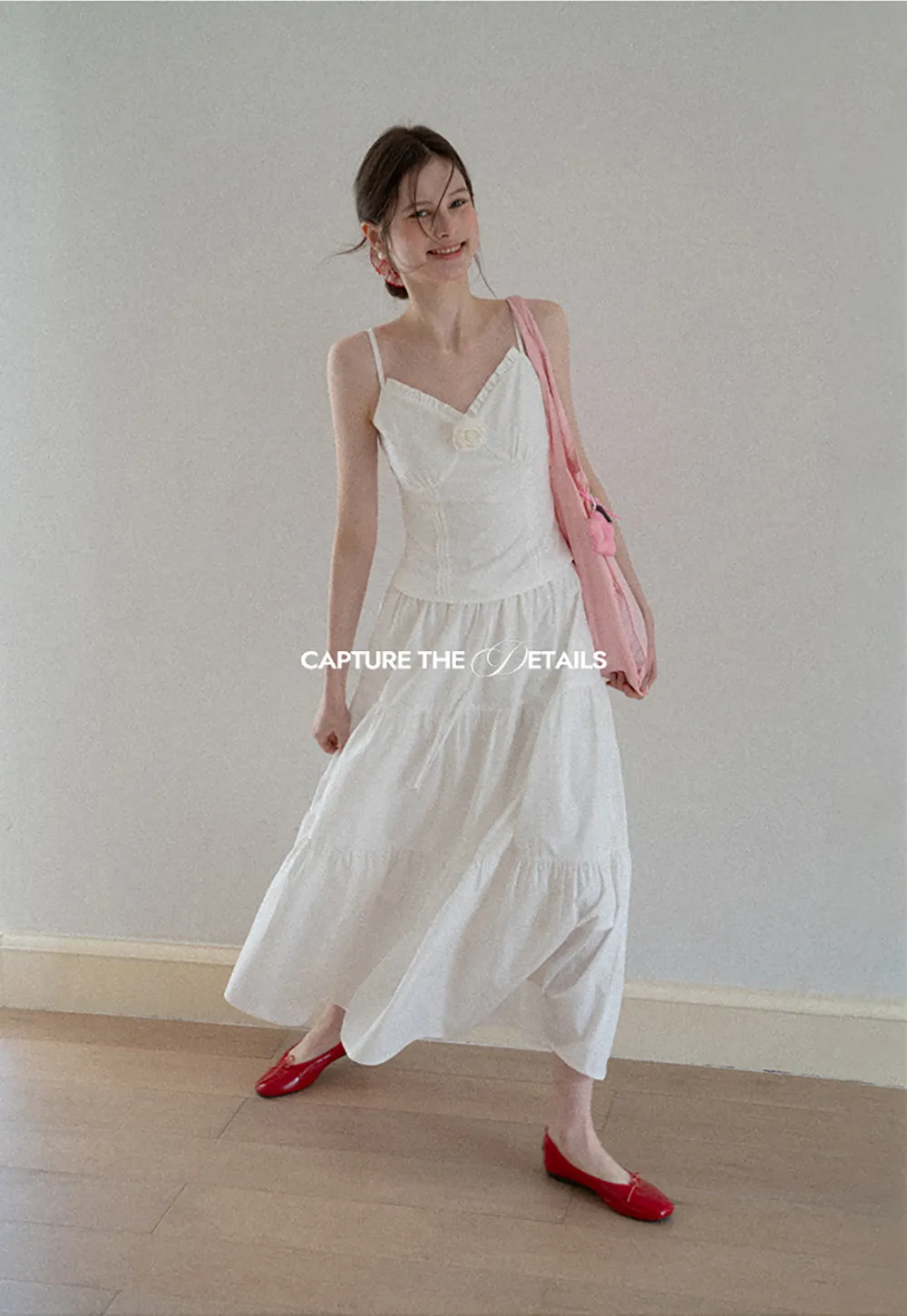 V neck sleeveless dress with floral embellishment