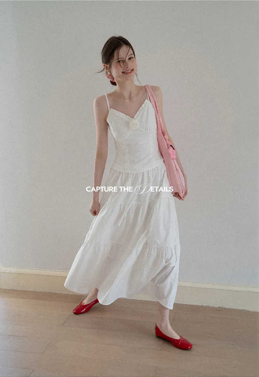 V neck sleeveless dress with floral embellishment