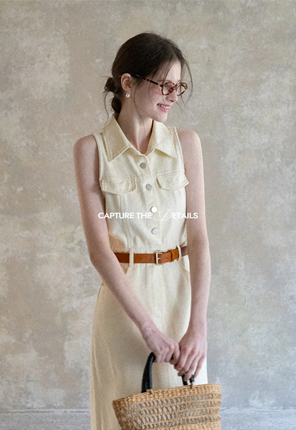 Sleeveless Collared Button Front Midi Dress