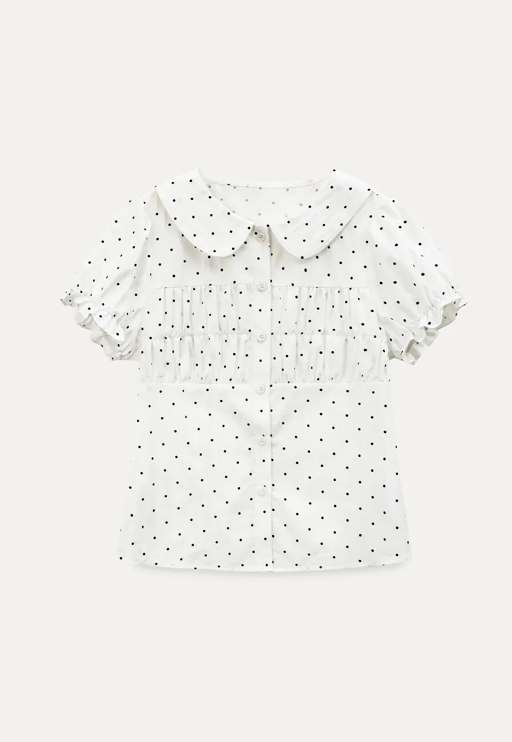 Polka dot shirt with ruffled sleeves and Peter Pan collar