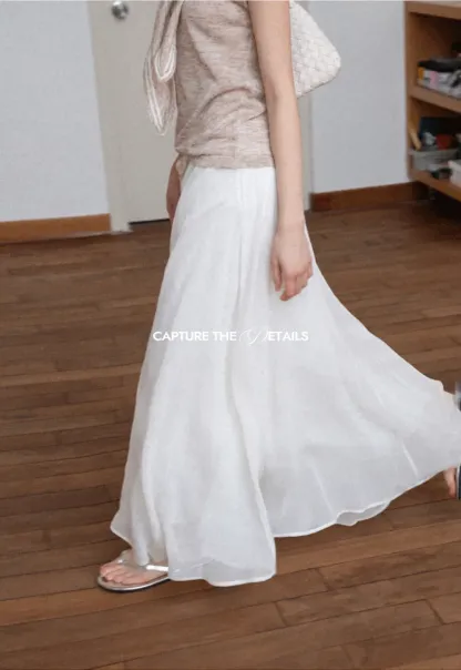 Flowy Maxi Skirt with Lace Trim and Drawstring Waist