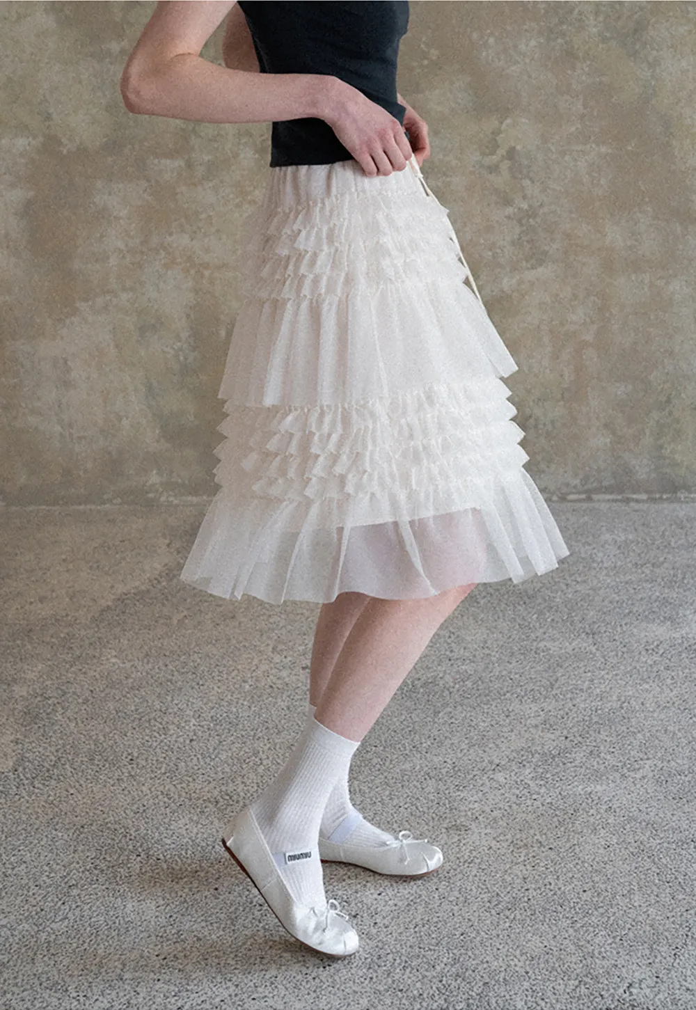 Tiered Ruffled Sheer Skirt with Drawstring Waist