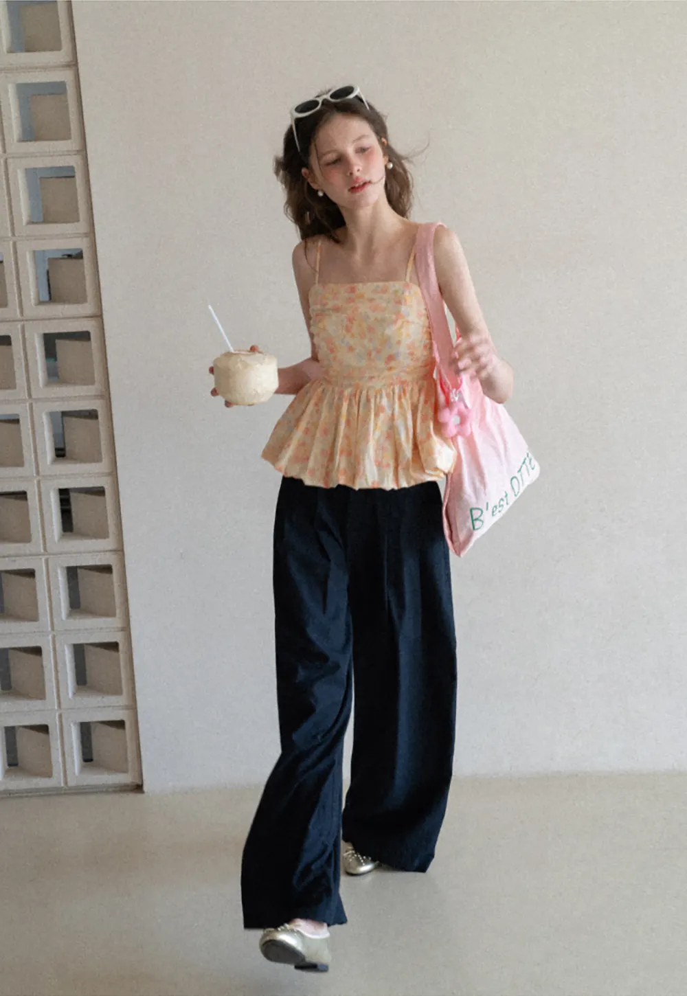 Floral Print Peplum Tank Top and Woolen Knit Sweater