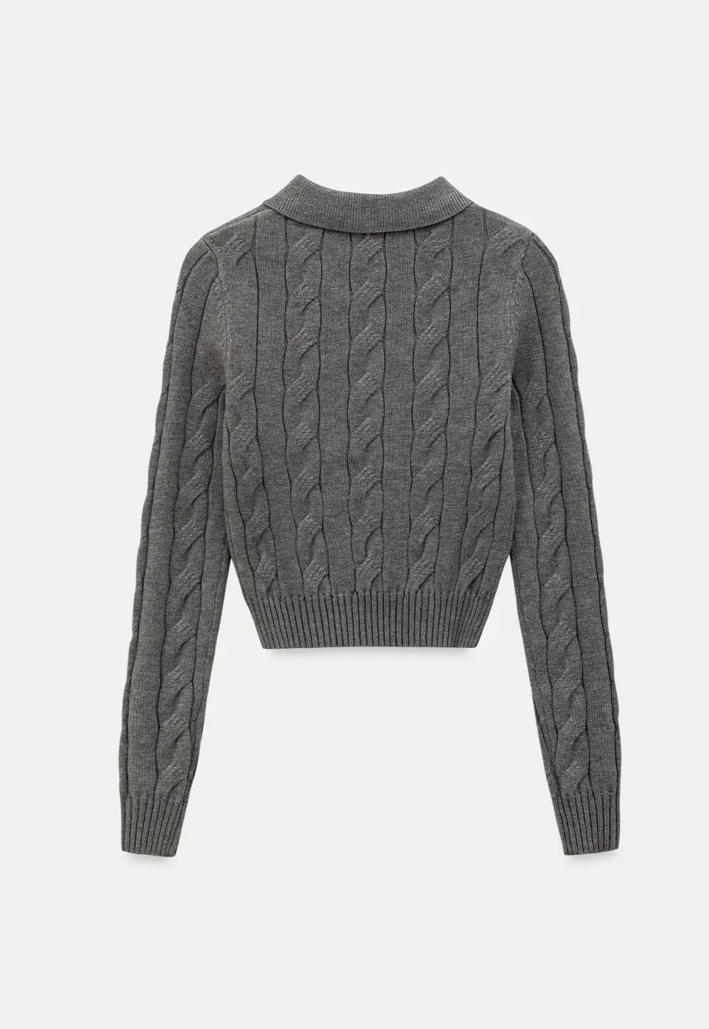 Cable Knit Crop Sweater with Collar