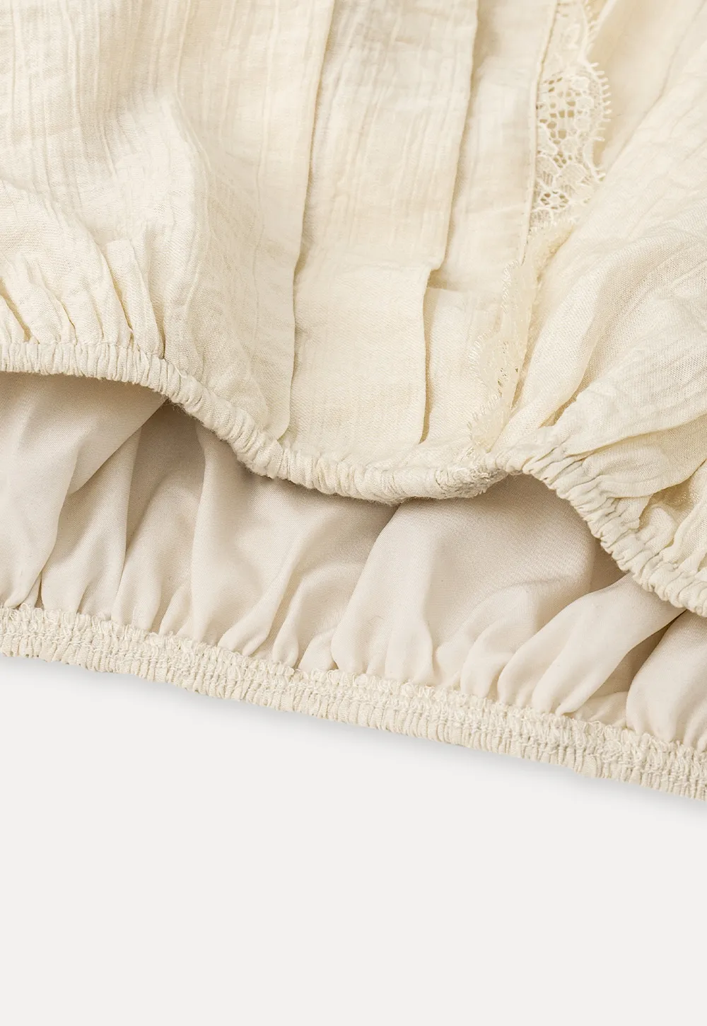 Blouse with Puffed Sleeves and Lace Trim