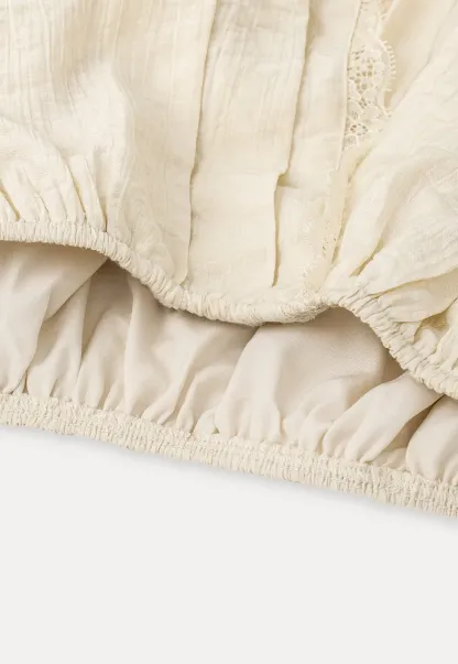 Blouse with Puffed Sleeves and Lace Trim