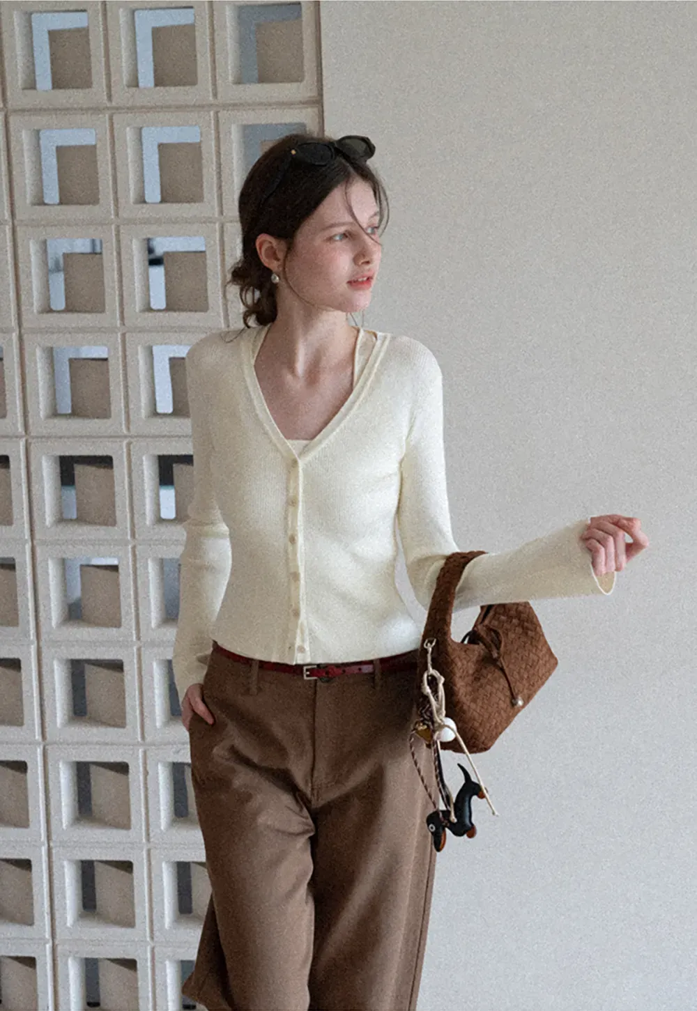 Light Knit Sweater Set with Tank Top and Cardigan Design