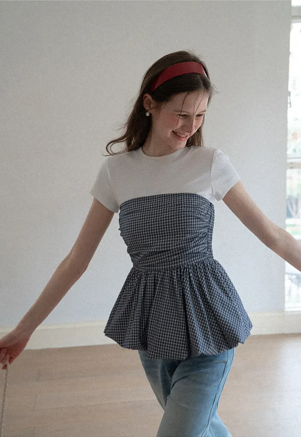 Smocked Waist Checkered Tank Top