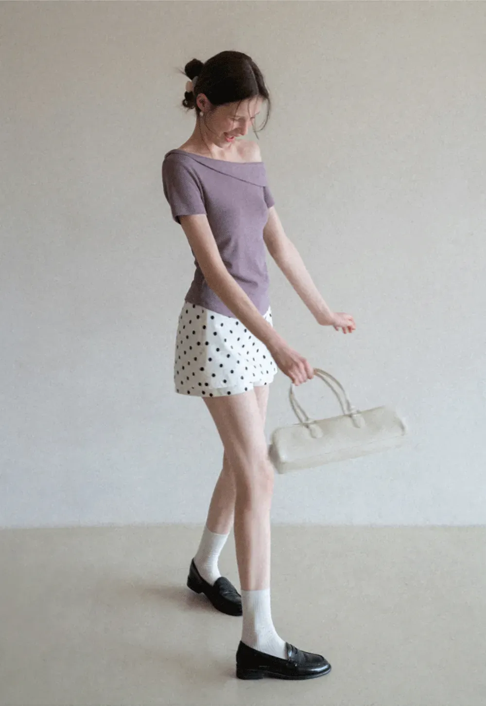 Polka dot mini skirt with layered hem