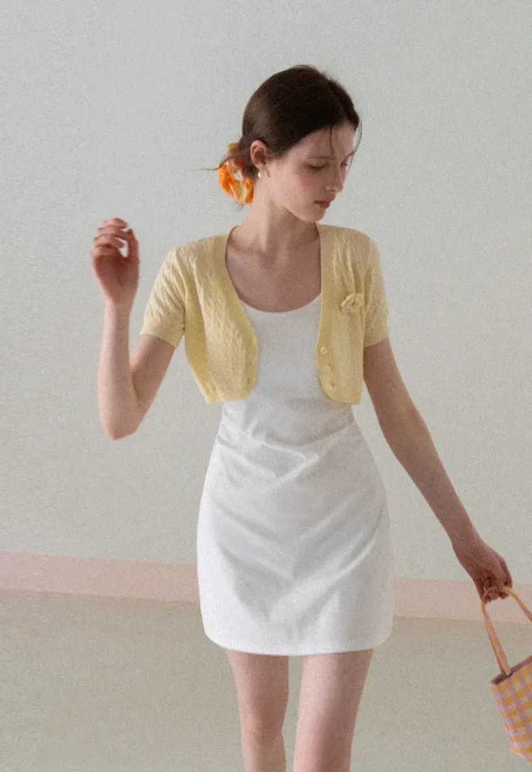 Short Sleeve Cable Knit Cardigan with Button Closure