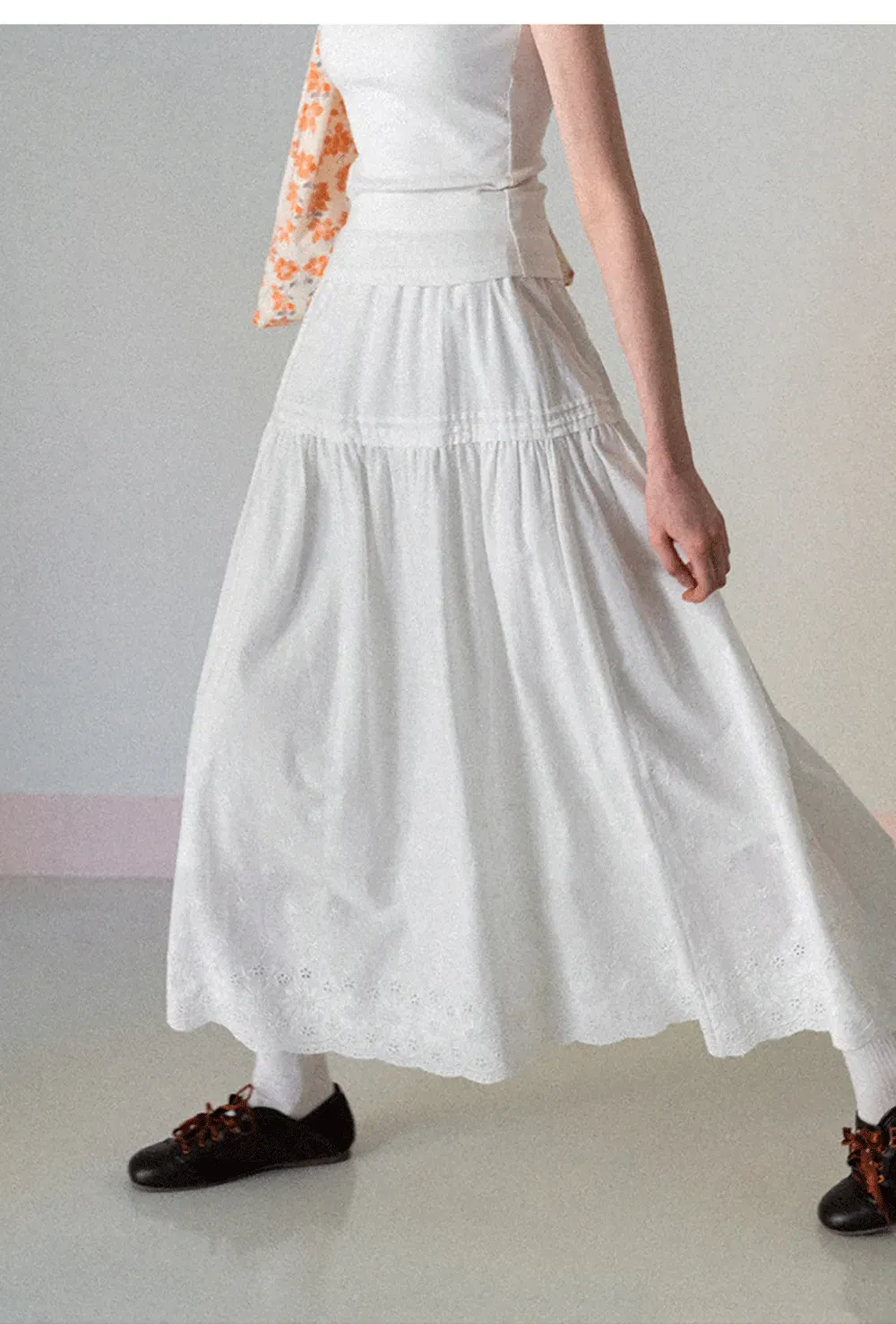 Tiered A-line Midi Skirt with Pleated Detail