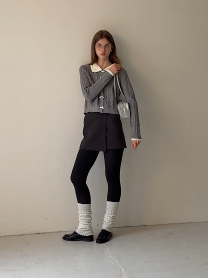 Faux Two Piece Wool Blend Mini Skirt