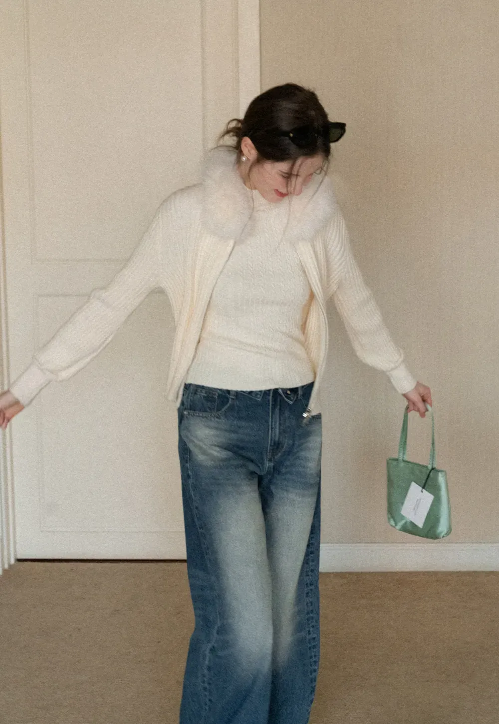 Cable Knit Sleeveless Top with High Neck Design