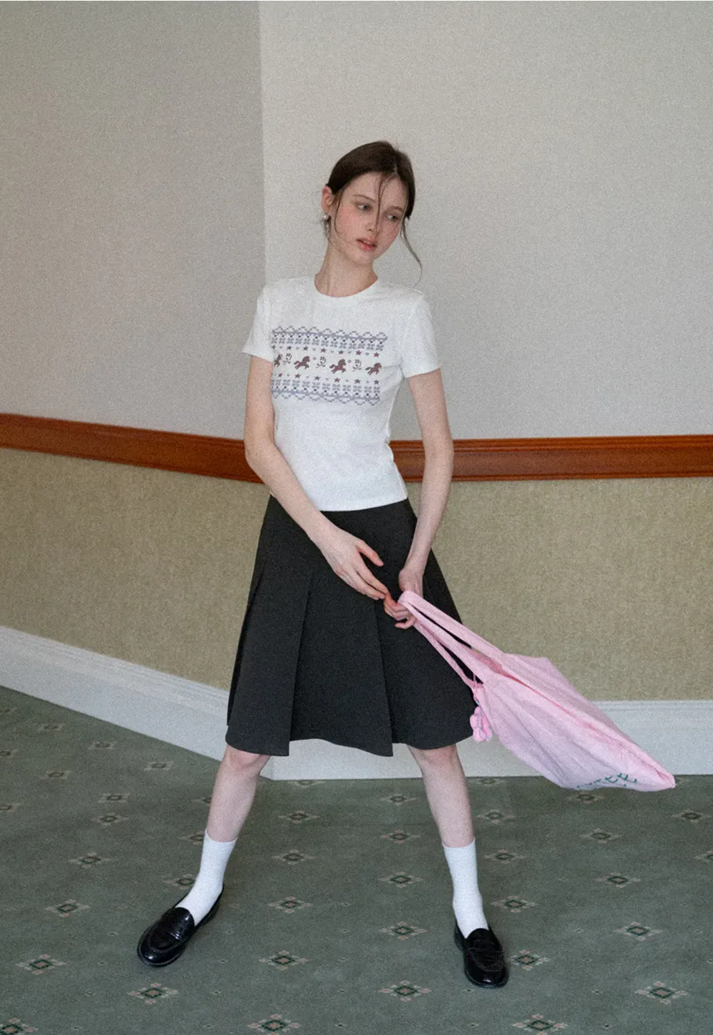 Pleated A-line Skirt with Waistband