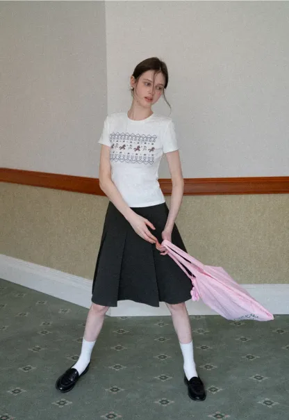 Pleated A-line Skirt with Waistband
