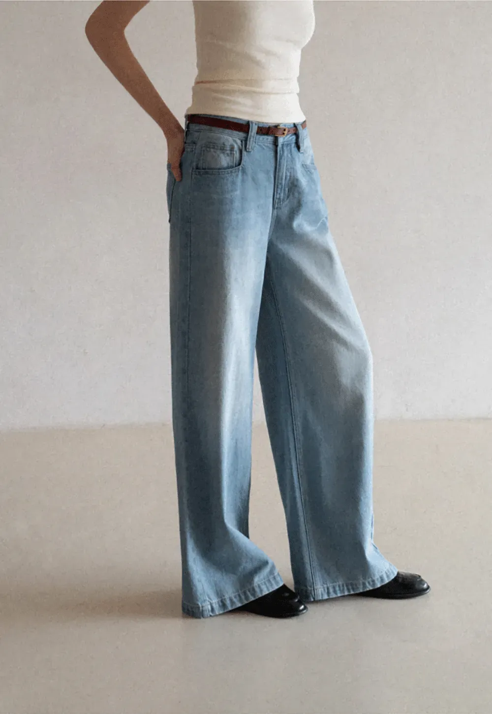 Wide leg high waist denim jeans with belt