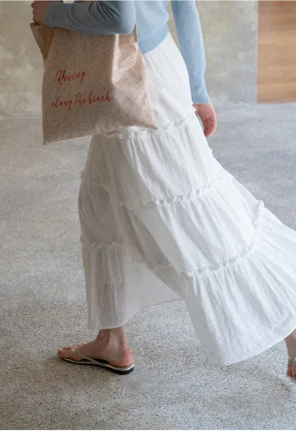 Tiered Ruffled Eyelet Maxi Skirt