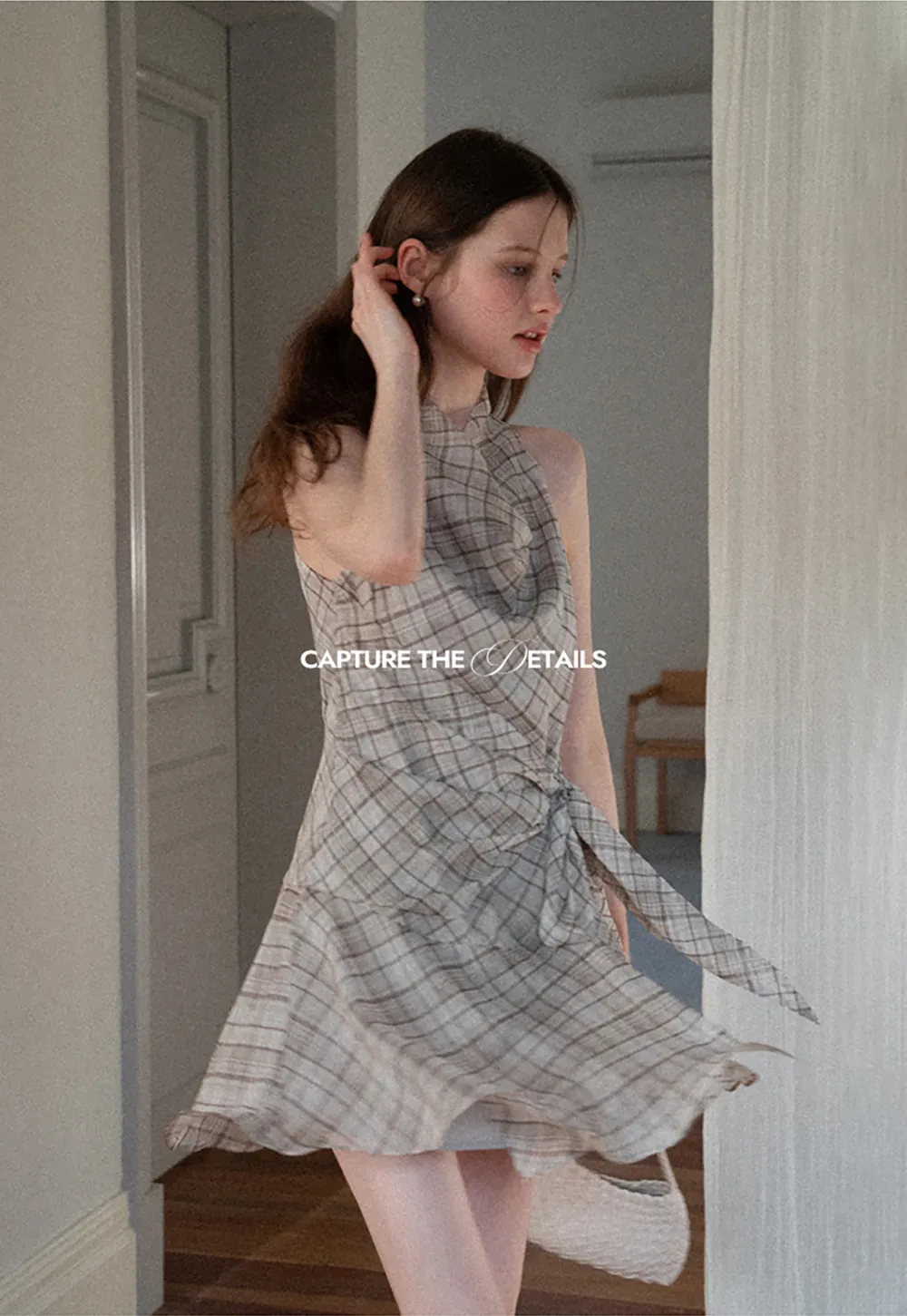 Plaid Halter Neck Wrap Dress with Side Tie