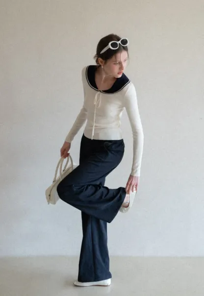 Knit Sweater with Collar and Tie Detail