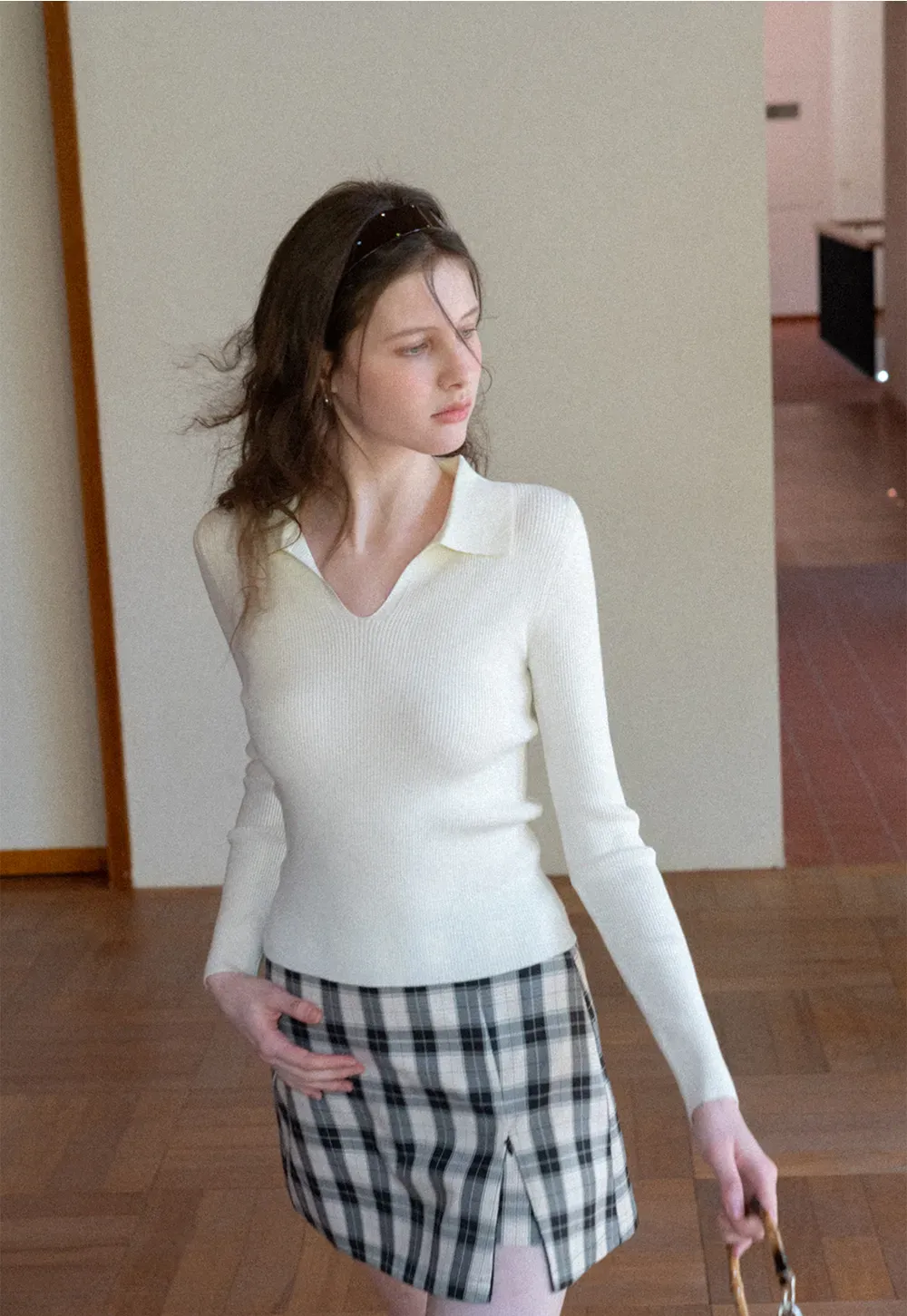 Plaid Skirt with Front Slit