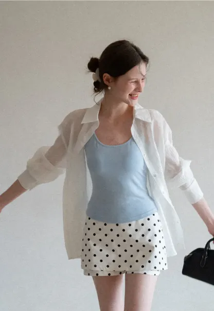 Lightweight Button Up Shirt with V Neck and Long Sleeves