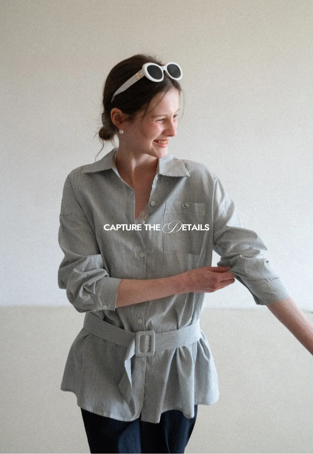 Striped Shirt with Belt and Lace Trim Tank Top