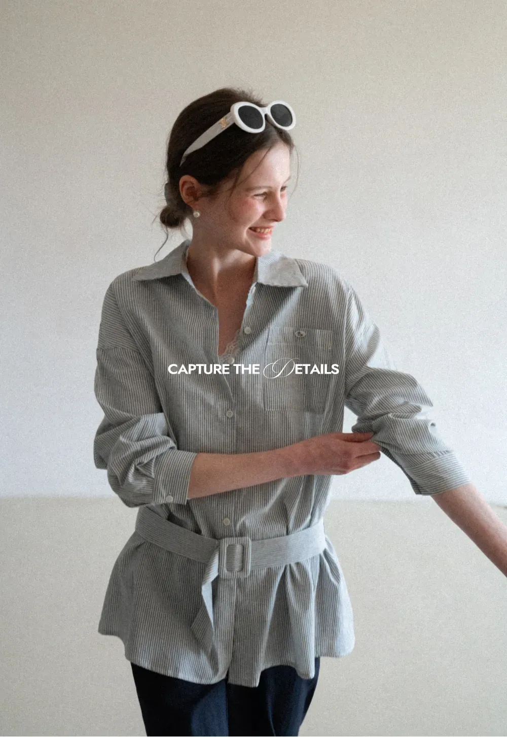 Striped Shirt with Belt and Lace Trim Tank Top