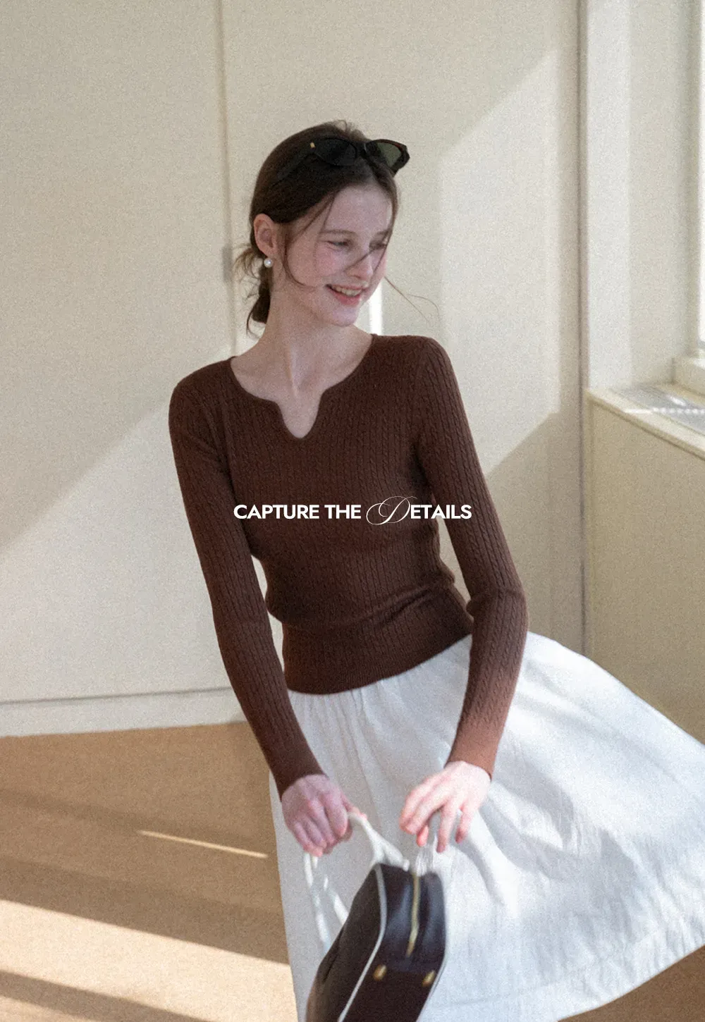 V Neck Cable Knit Sweater Top