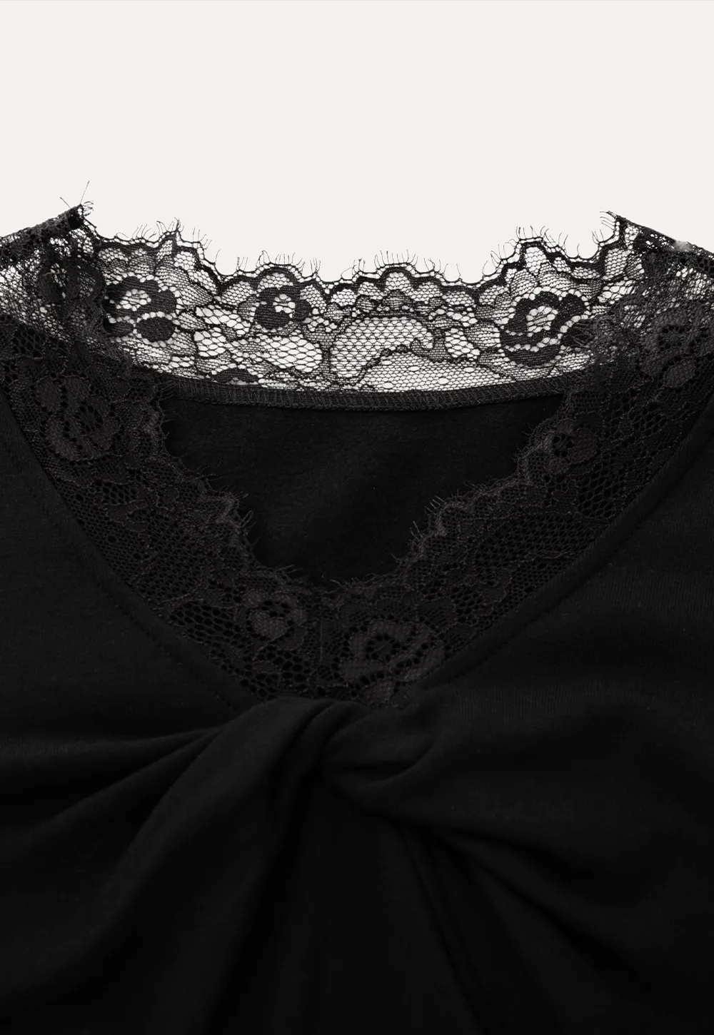 Elegant Black Lace-Trimmed Long Sleeve Top