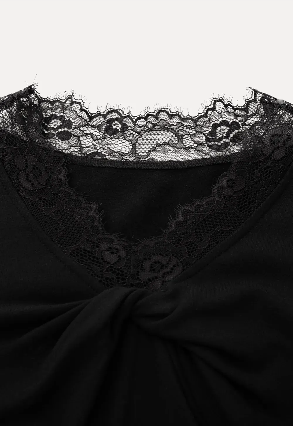 Elegant Black Lace-Trimmed Long Sleeve Top